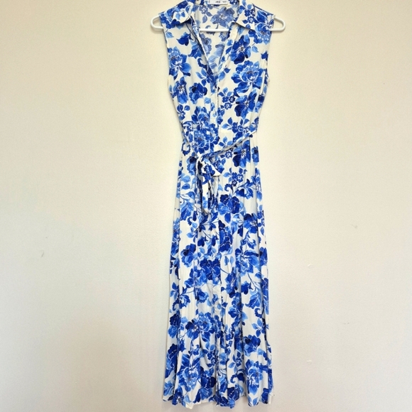 Mango Blue & White Floral Sleeveless Maxi Dress – Size Small (US 4) - Picture 2 of 7